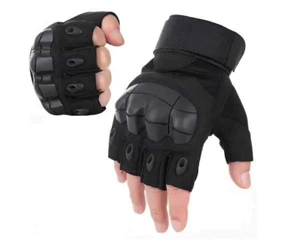 GUANTES TACTICOS NEGROS - NUDILLOS DE GOMA - CORREA DE HEBILLA