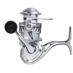 CARRETE GA 5000 FISHING REEL - PIE Y BRAZO METÁLICO - PLATEADO CON NEGRO