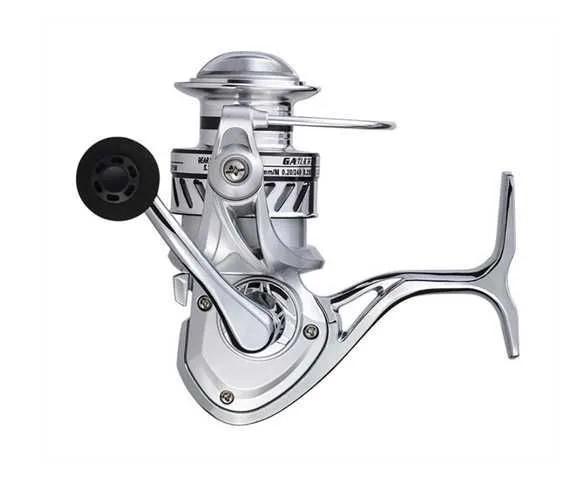 CARRETE GA 5000 FISHING REEL - PIE Y BRAZO METÁLICO - PLATEADO CON NEGRO